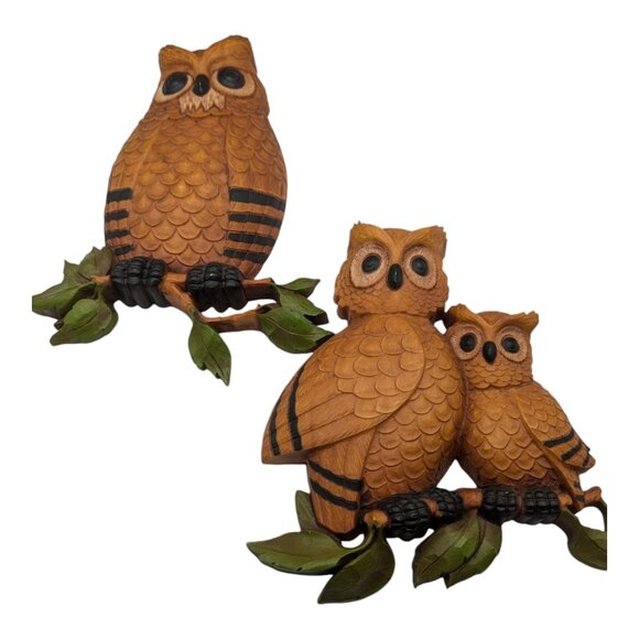 VTG Homco Owl Hanging Plaque Wall Art Hoot Owls 7403 Set of 2 Retro MCM Wildlife - Picture 2 of 11